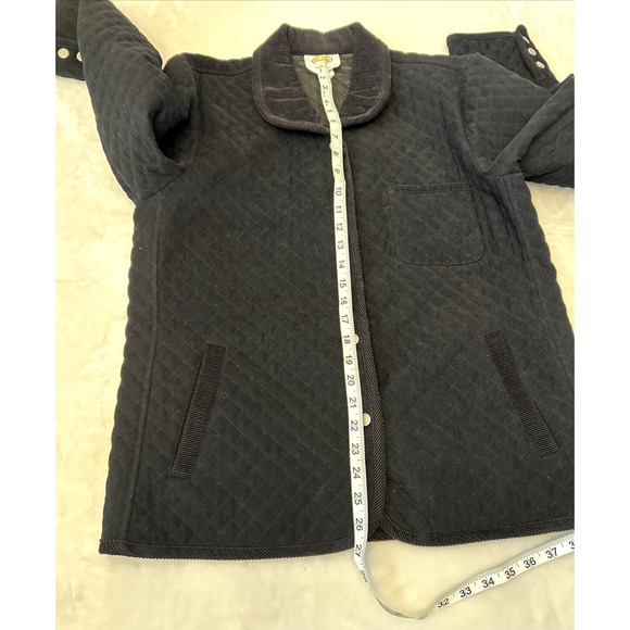 Talbots Women Quilted Corduroy Neck Jacket Sz L Black Snap Button Front Stretch - Picture 4 of 11